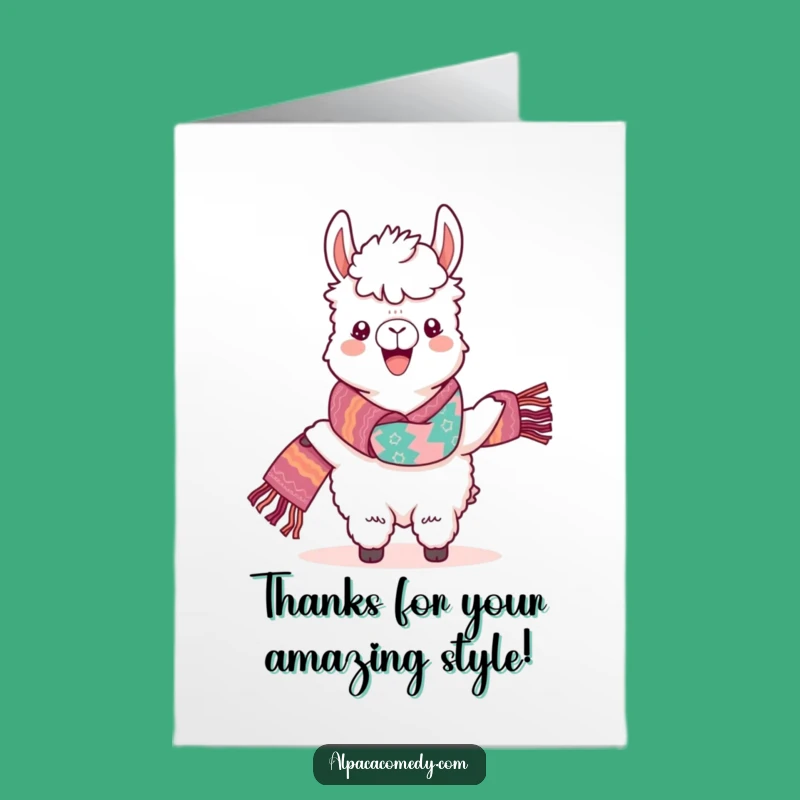 Free Printable Kawaii Alpaca Scarf Card: Thanks Downloadable Gift Expressing Gratitude