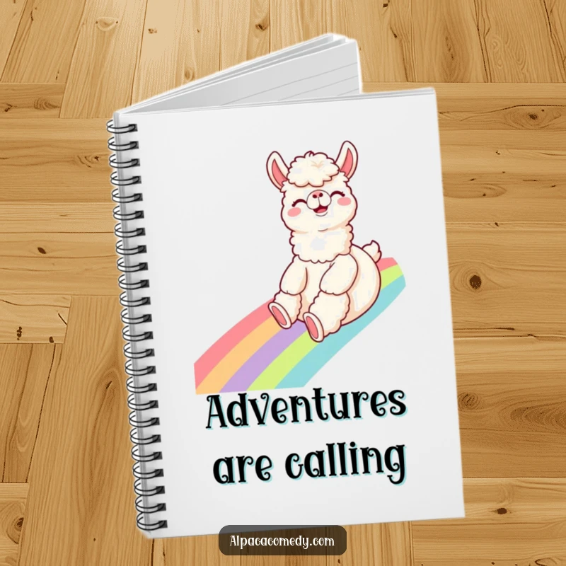 Funny Alpaca Notebook: A giggling alpaca slides down a rainbow with excitement, perfect for jotting down joyful thoughts and ideas.