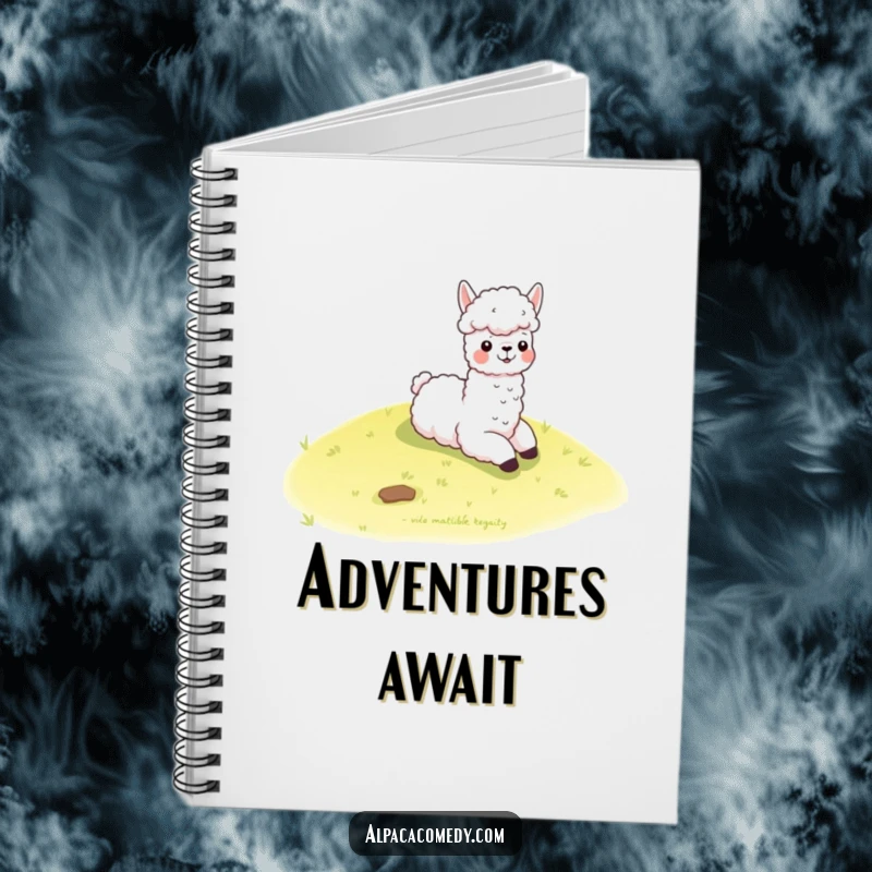 Funny kawaii alpaca joyfully slides down a gentle grassy hill, featured on this ruled notebook, perfect for capturing playful thoughts.