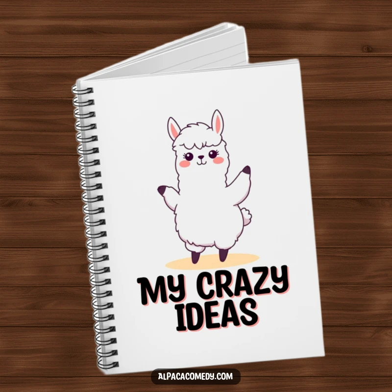 Funny kawaii alpaca performing a silly, swaying dance with joyful energy, featured on this ruled notebook, perfect for capturing playful thoughts.