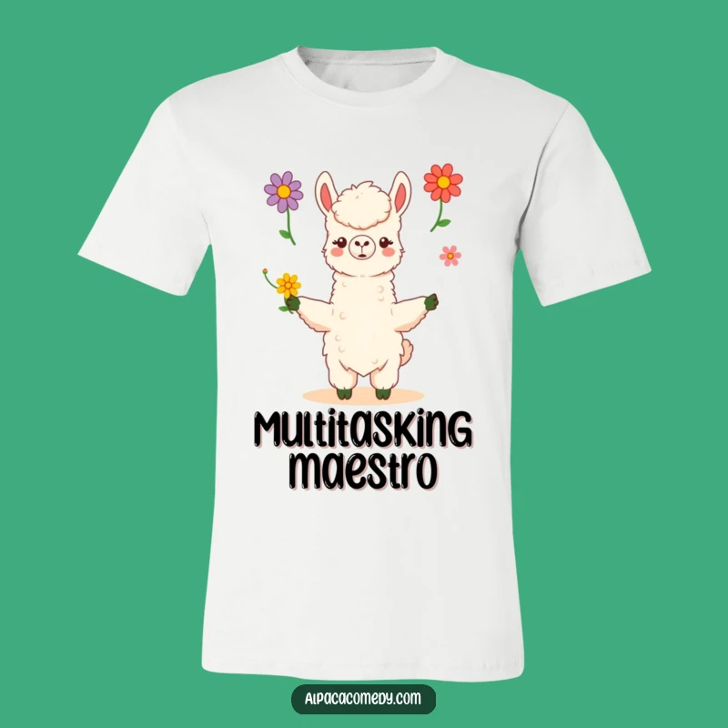 Funny Kawaii Alpaca Juggling Flowers T-Shirt - Artistic & Humorous Tee