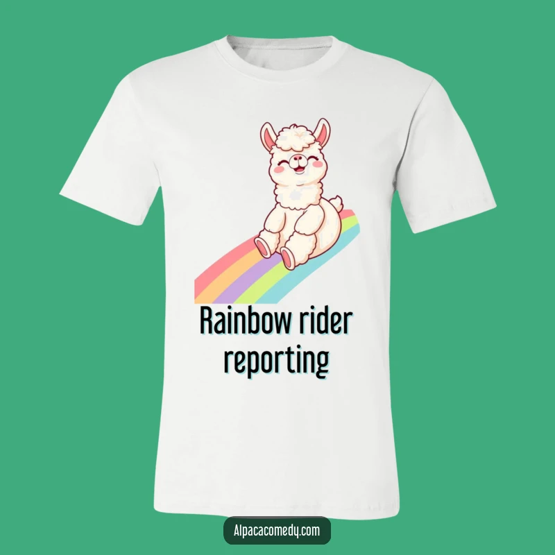 Funny Alpaca Rainbow Slide T-Shirt: Wear Your Giggles with Joy