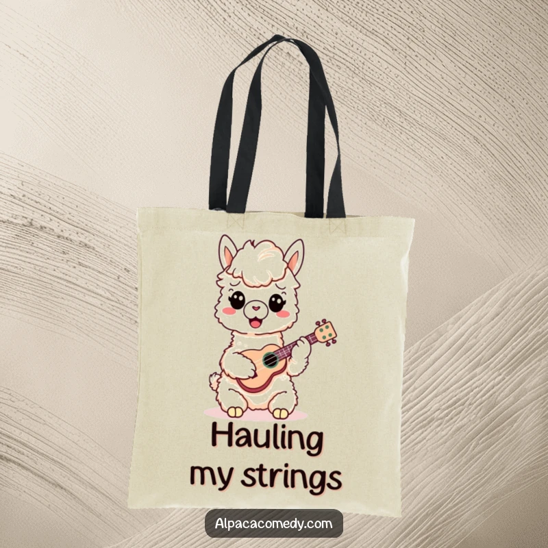 Funny Alpaca Tote Bag: A happy alpaca plays a tiny ukulele, bringing cheerful music wherever you go with this unique accessory.